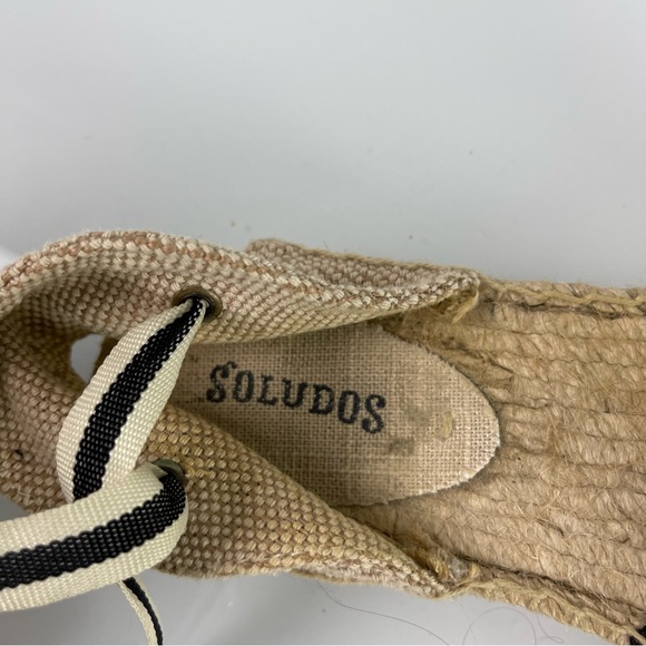 Soludos Shoes Espadrille Ankle Flats‎ Tie Striped Black White Tan Cream - Picture 8 of 12
